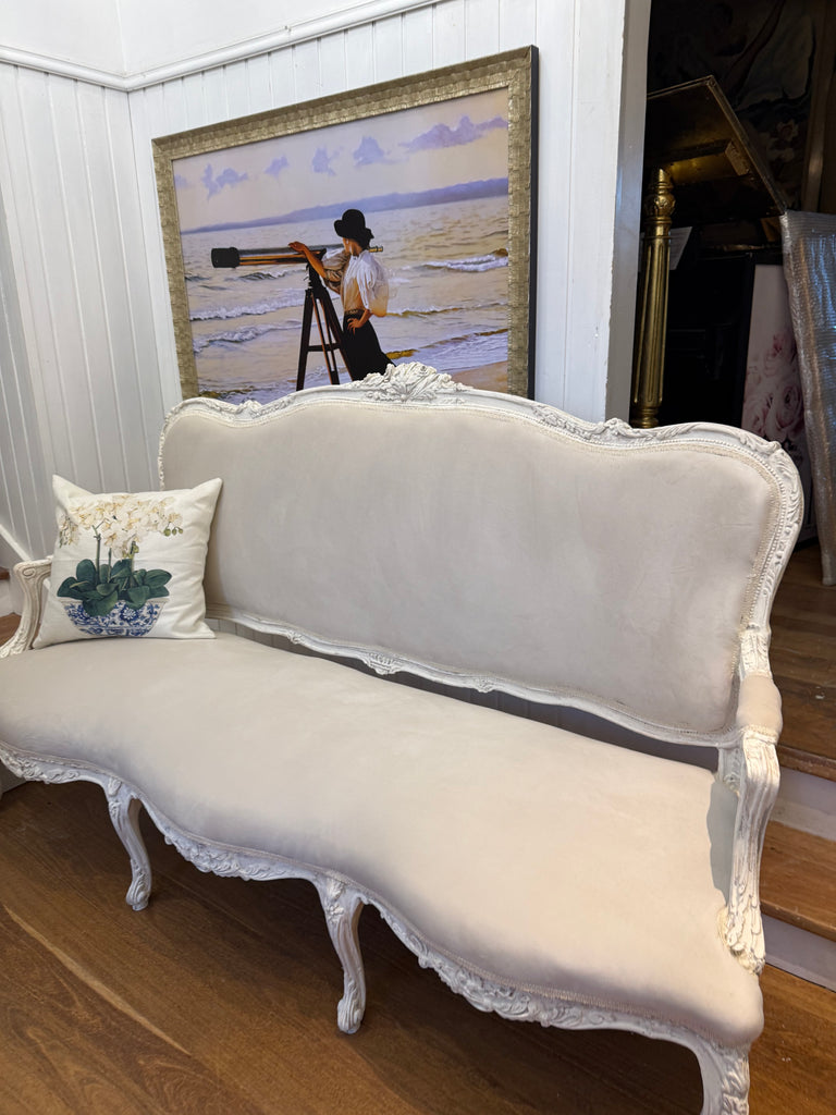 Vintage Reupholstered French Provincial Style 3 Seater Sofa