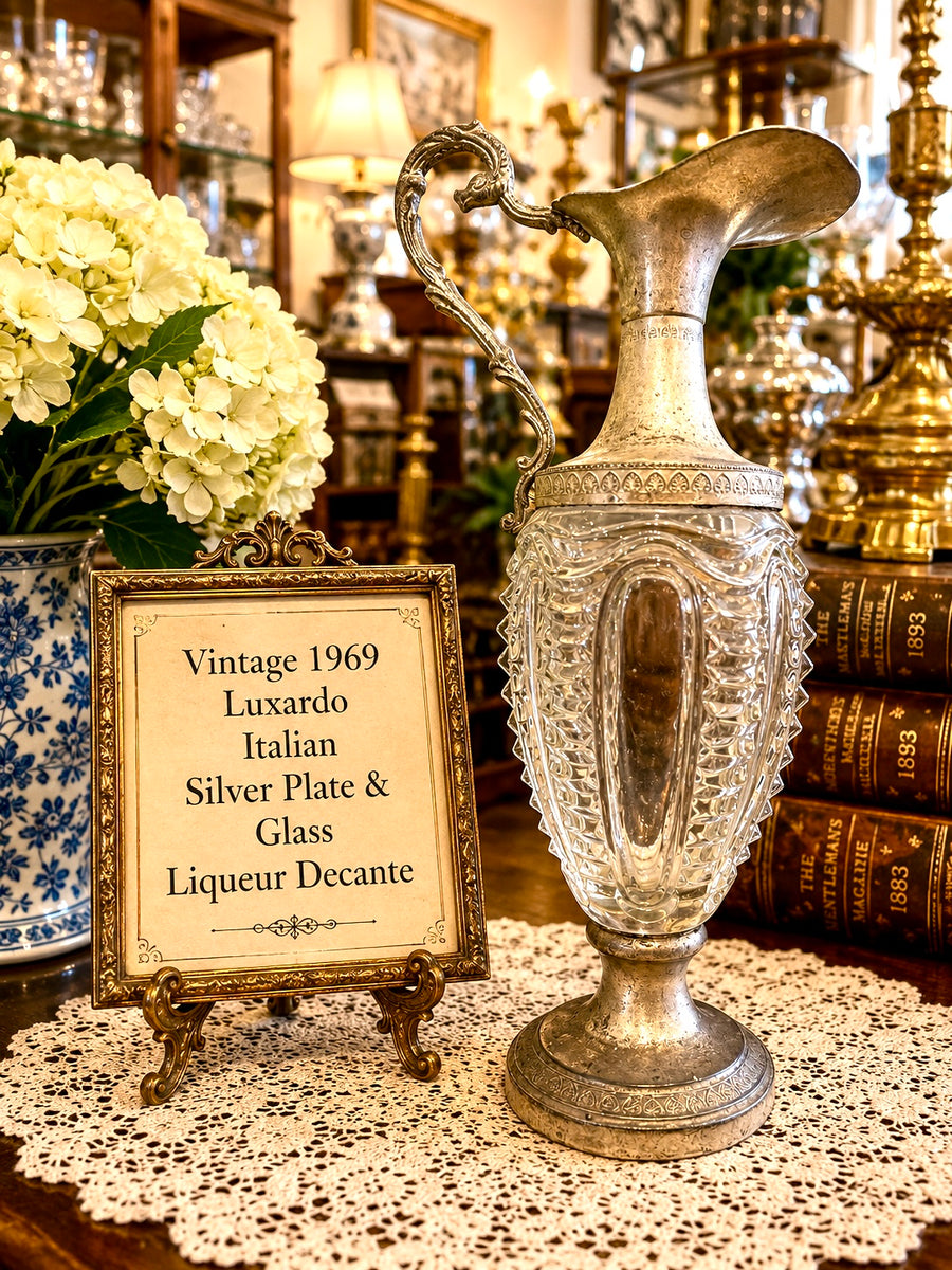Vintage 1969 Luxardo Italian Silver Plate & Glass Liqueur Decanter with Original Stopper – Made in Italy