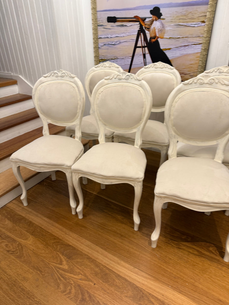 6 x Vintage Queen Anne French Provincial Style Dining Chairs