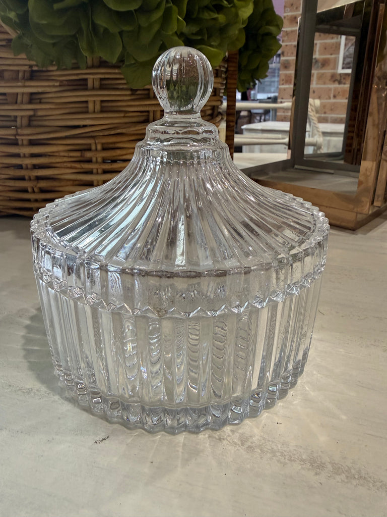 Ribbed Glass Trinket Bowl with Lid