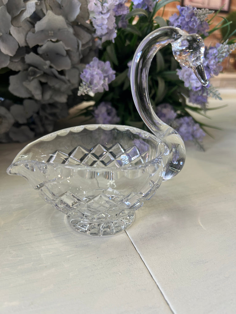 Small vintage glass Swan gravy boat