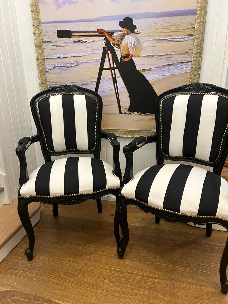 2 x Black and White Armchairs