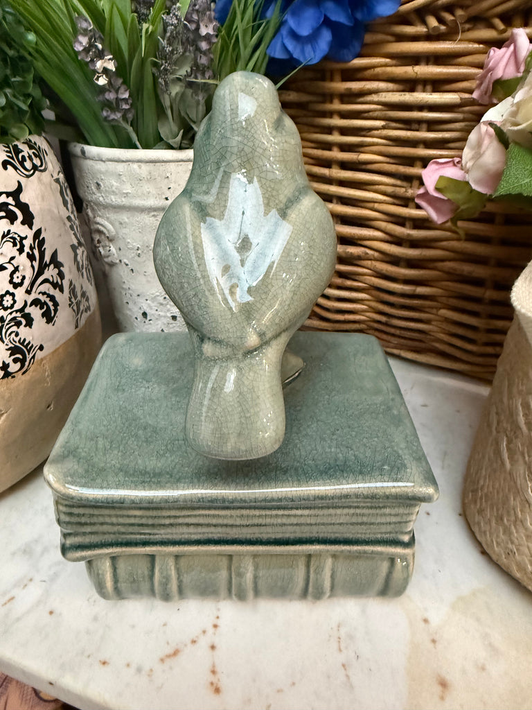Sage Green Ceramic Bird On Books