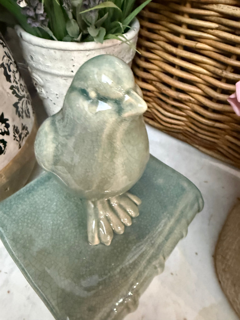 Sage Green Ceramic Bird On Books