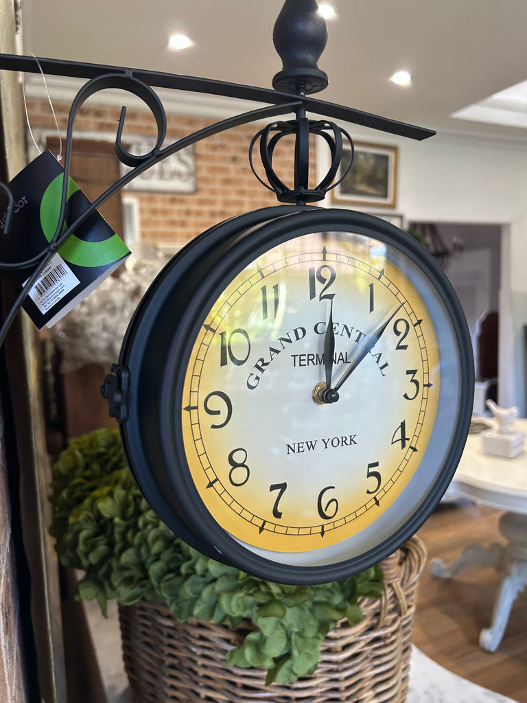 Double Sided Black Metal Wall Clock