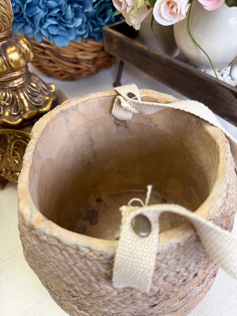 Weaved Basket Look Ceramic Pot
