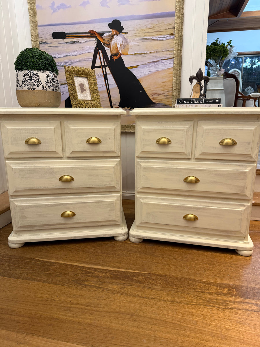 2 x Large Solid Wood Rustic Provincial Style Bedside Tables