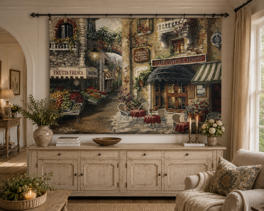 Very Large Street Scene Tapestry on a Metal Hanger