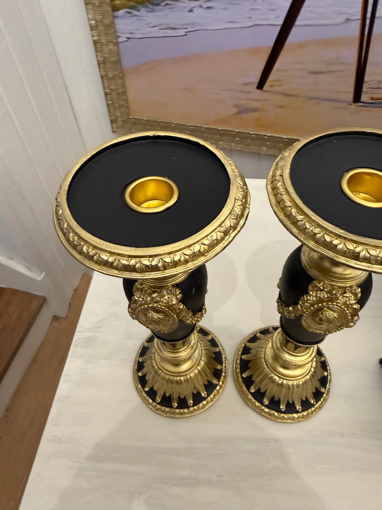 Elegant Black and Gold Candle Holders