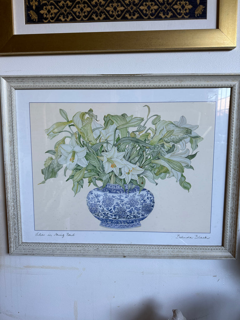 Framed Lilies in Ming Bowl Print