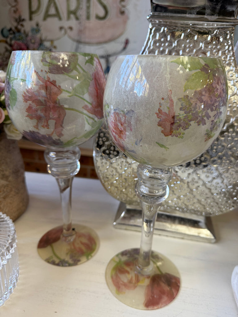 2 x Large Decorative Floral Glasses