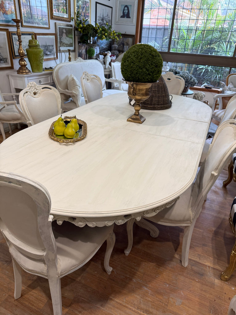 Vintage French Provincial Style 6 - 8 Seater Dining Table and 6 Chairs
