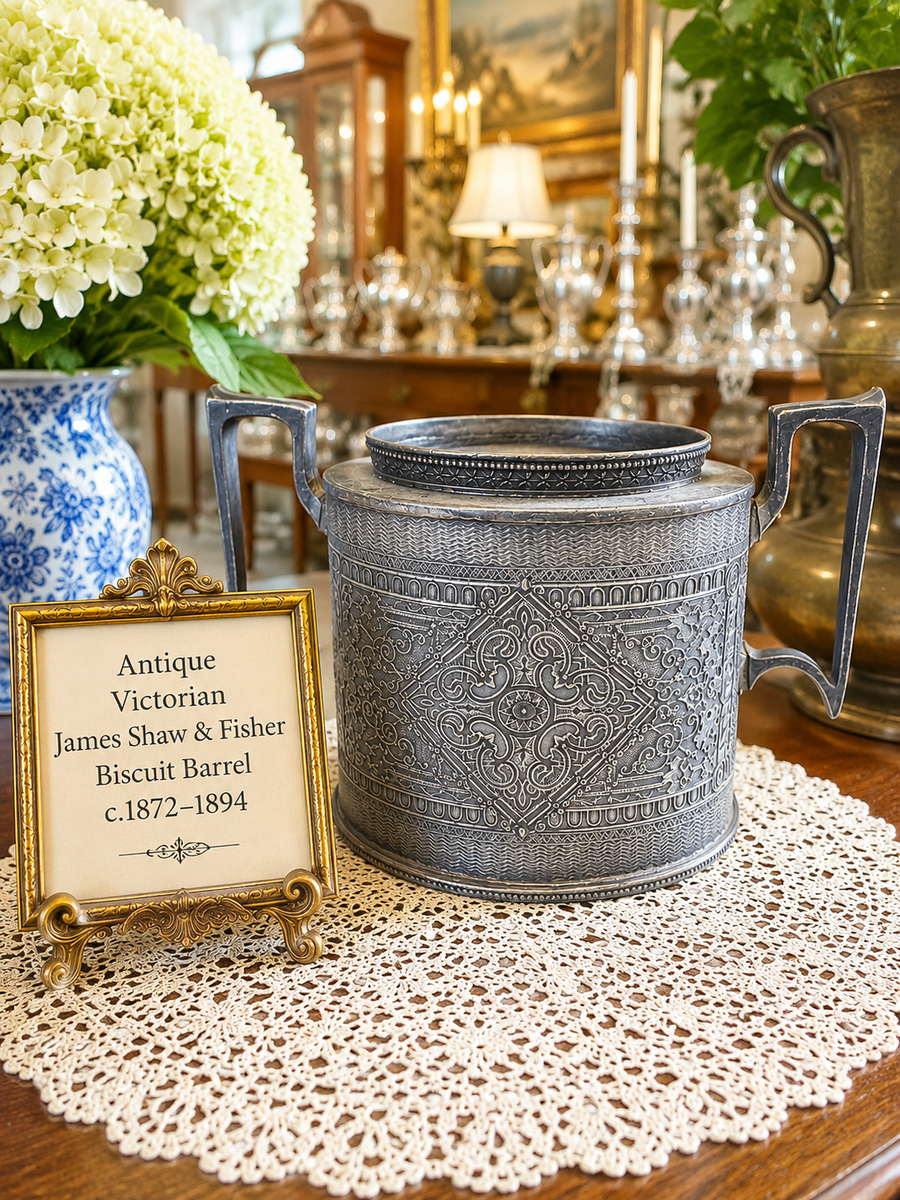 Antique Victorian James Shaw & Fisher Biscuit Barrel c.1872–1894 Missing Lid