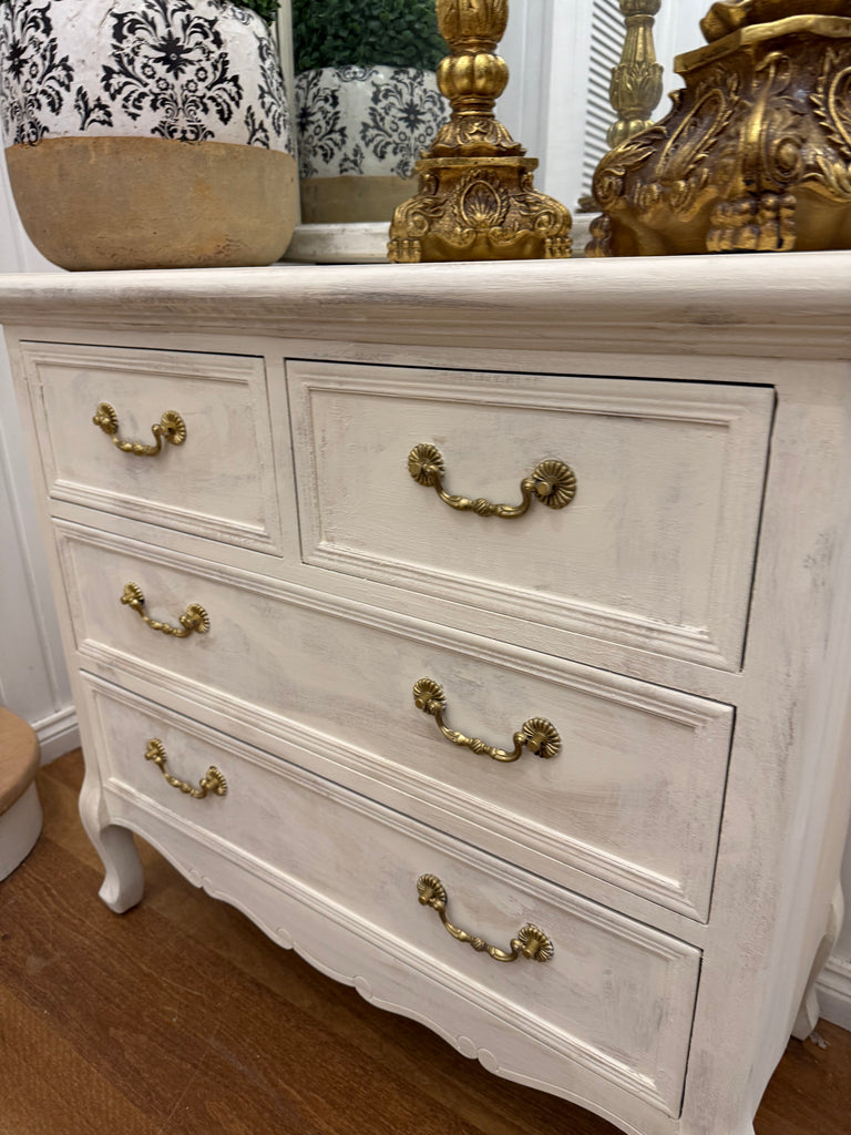 Small French Provincial Style Hall Table With Drawers and Mirror