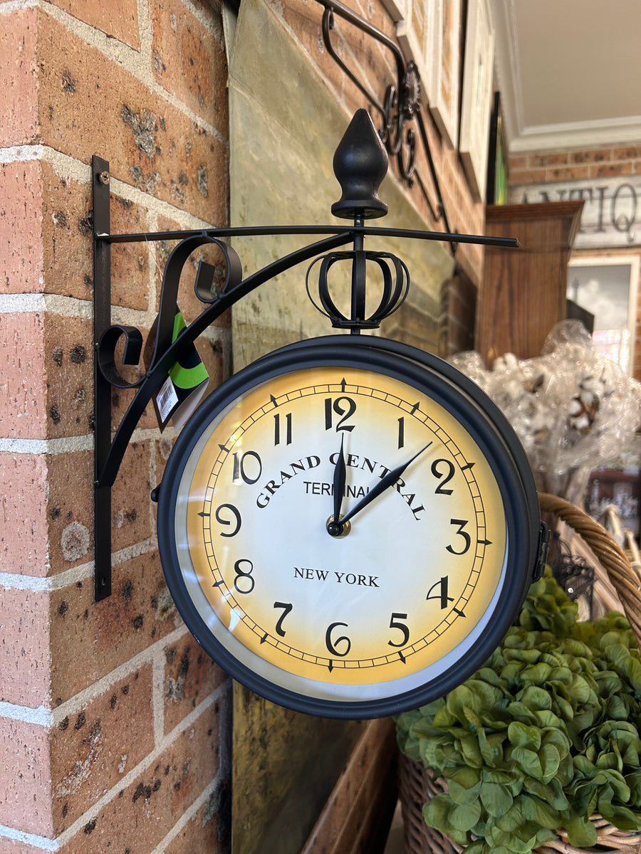 Double Sided Black Metal Wall Clock