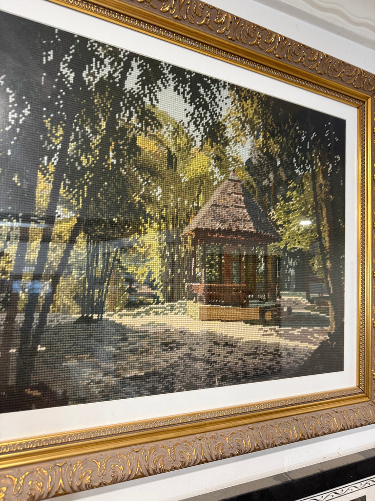 Vintage Framed Tapestry Park Gazebo
