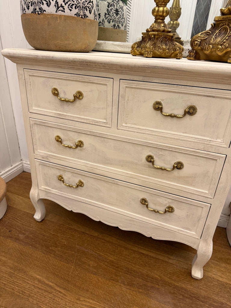 Small French Provincial Style Hall Table With Drawers and Mirror