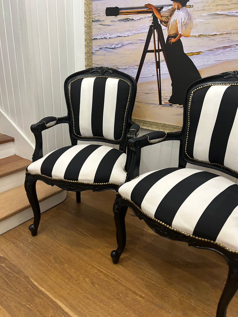 2 x Black and White Armchairs