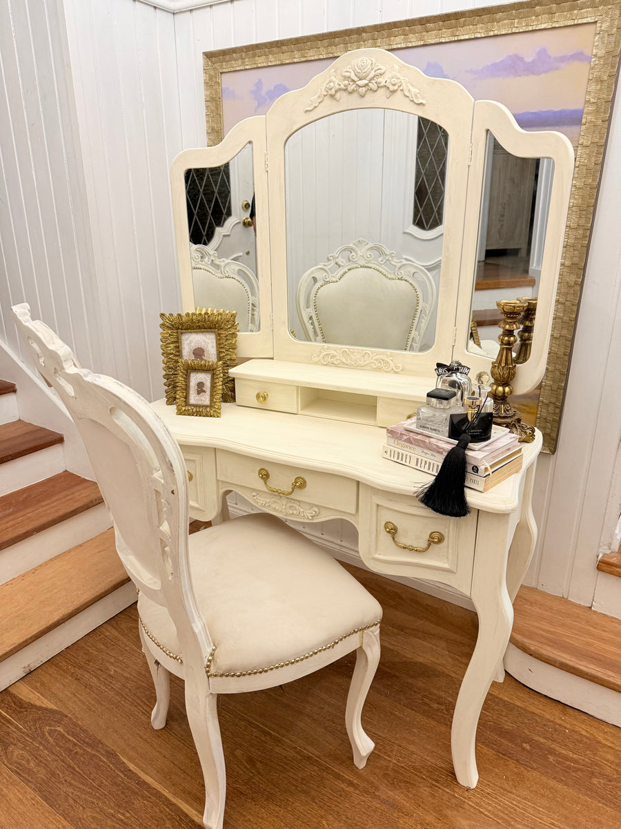 French Provincial Style Dressing Table and Chair