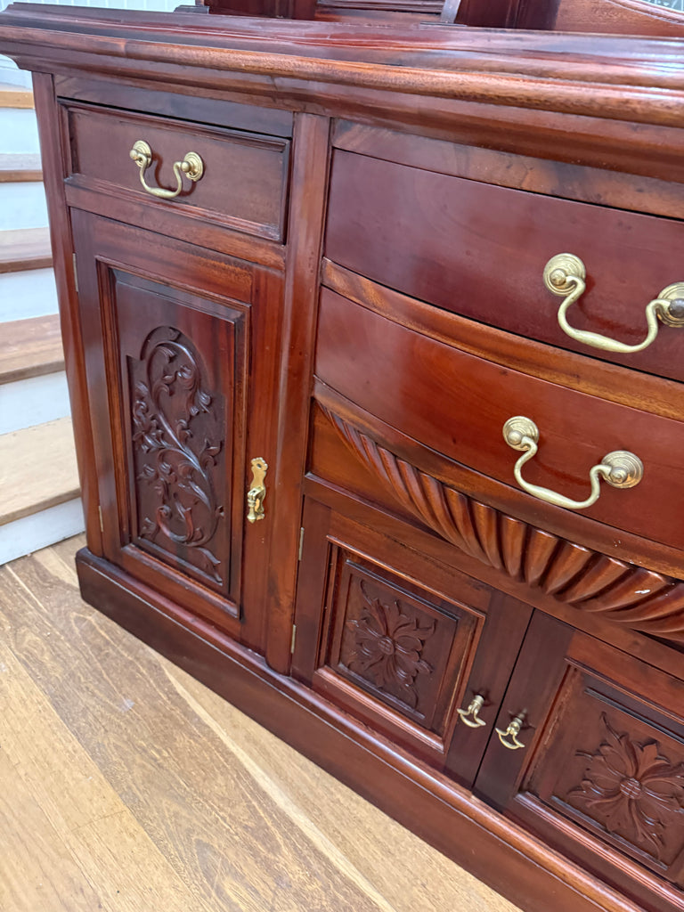 Solid Wood Vintage Reproduction Victorian Style Buffet and hutch/ Mirrored Sideboard