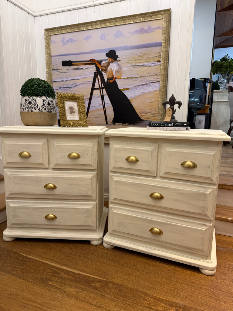 2 x Large Solid Wood Rustic Provincial Style Bedside Tables