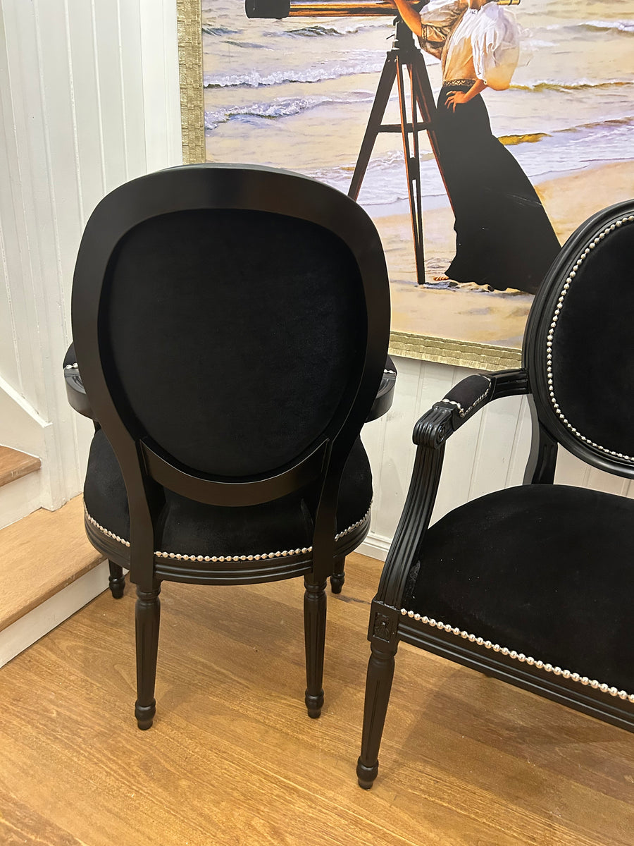 2 x Black Velvet Armchairs