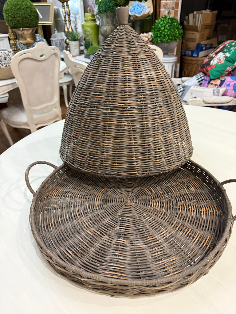 Large Rattan Tray & Cloche