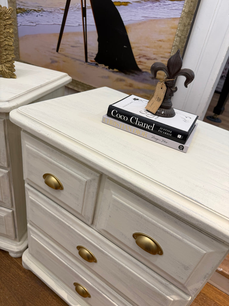 2 x Large Solid Wood Rustic Provincial Style Bedside Tables