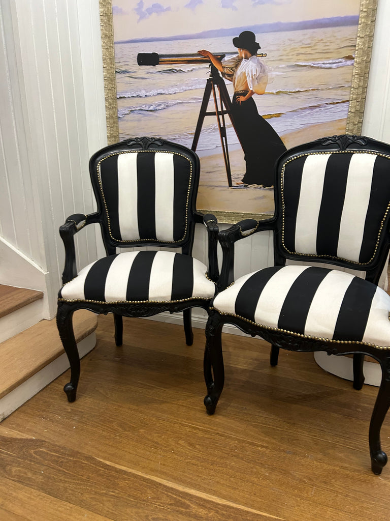 2 x Black and White Armchairs