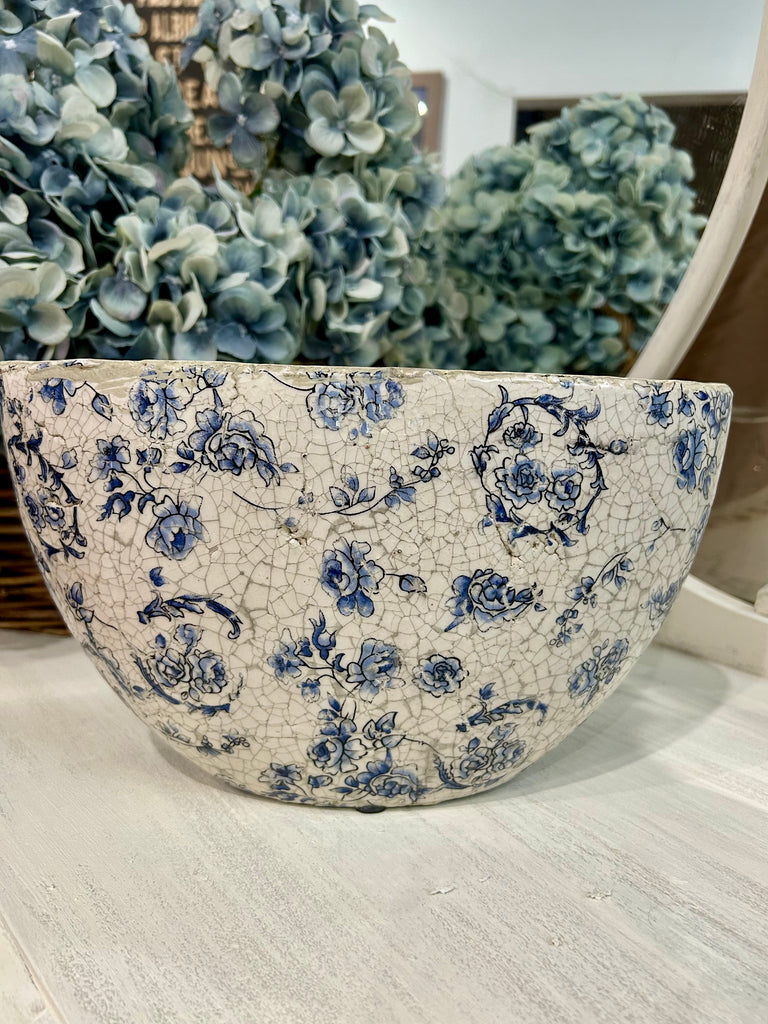 Rustic Crackled Blue Flower Vase/Pot