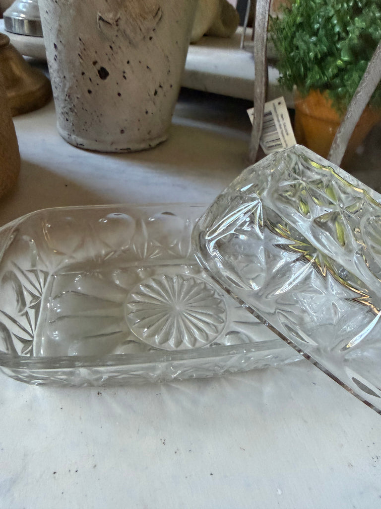 Vintage glass butter dish with lid