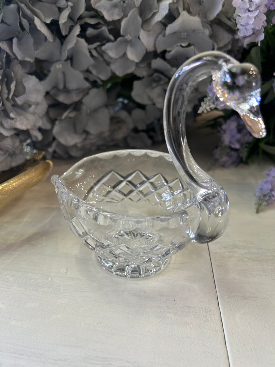 Small vintage glass Swan gravy boat