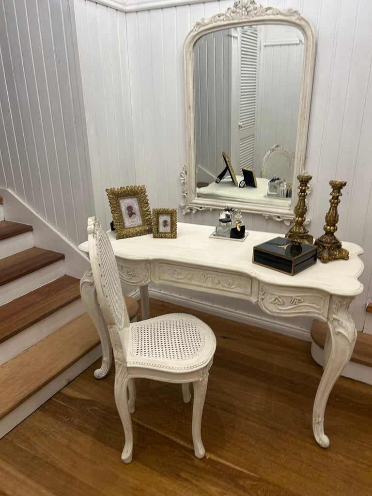 French Provincial Style Dressing Table with Mirror and Chair