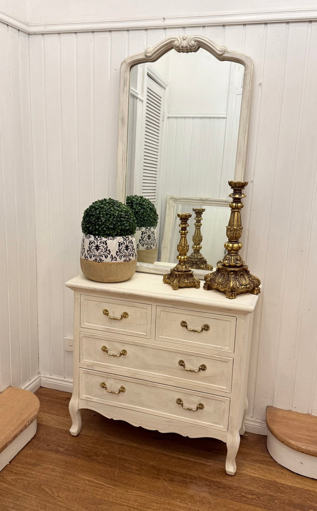 Small French Provincial Style Hall Table With Drawers and Mirror