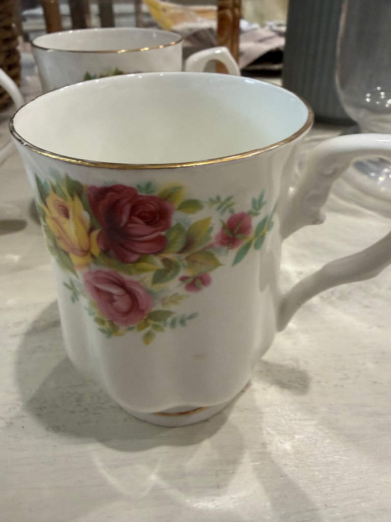 Vintage Hitkari Potteries Bone China Floral Mugs – 7-Piece Set – c.1970s–80s