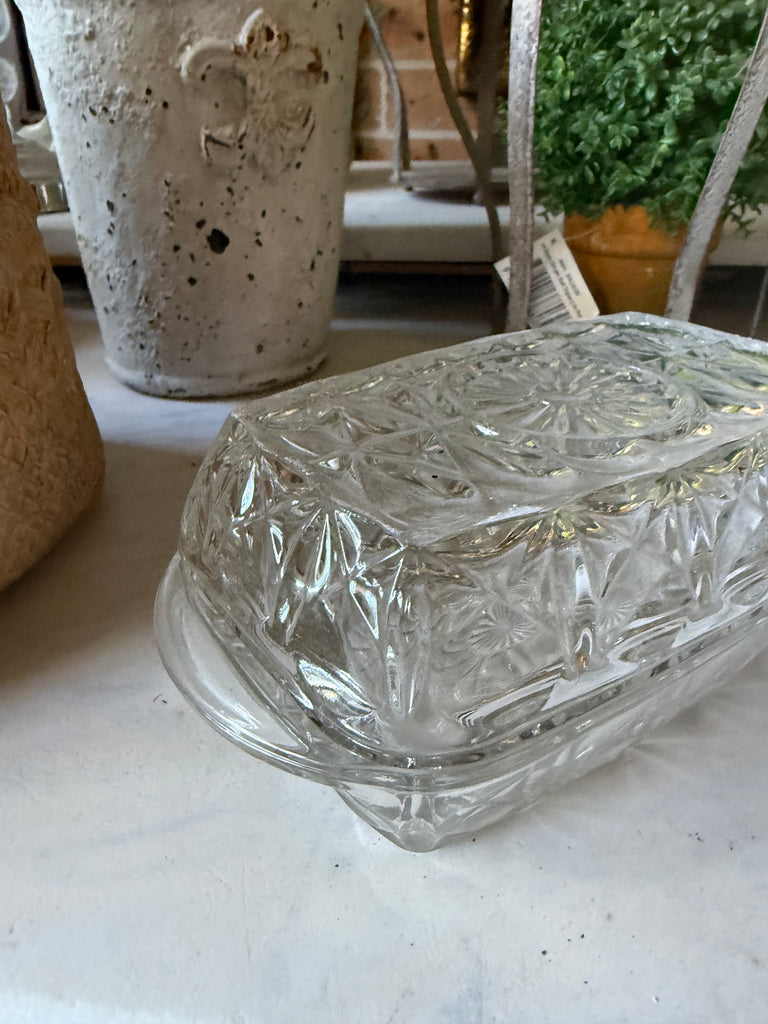 Vintage glass butter dish with lid