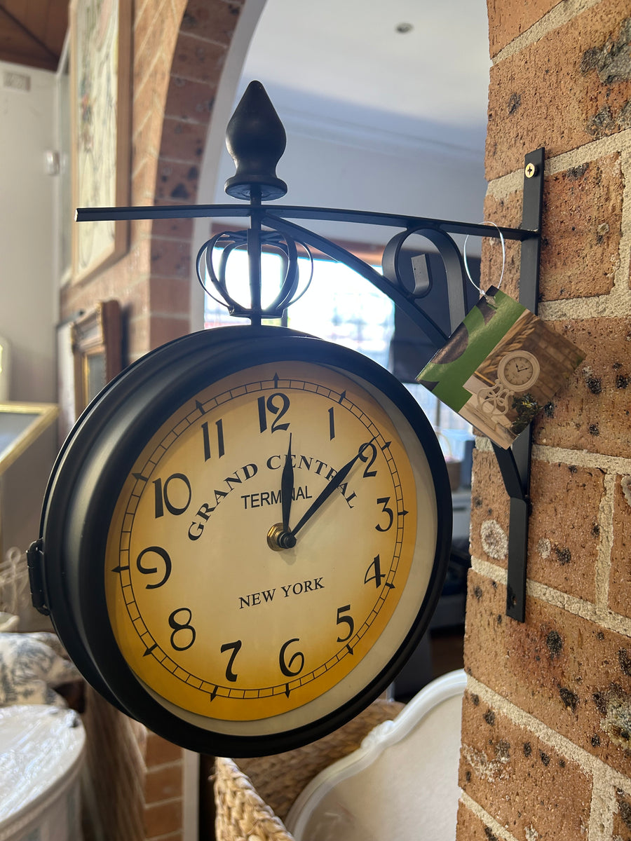 Double Sided Black Metal Wall Clock