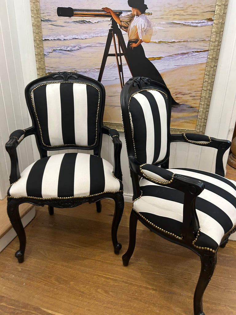 2 x Black and White Armchairs
