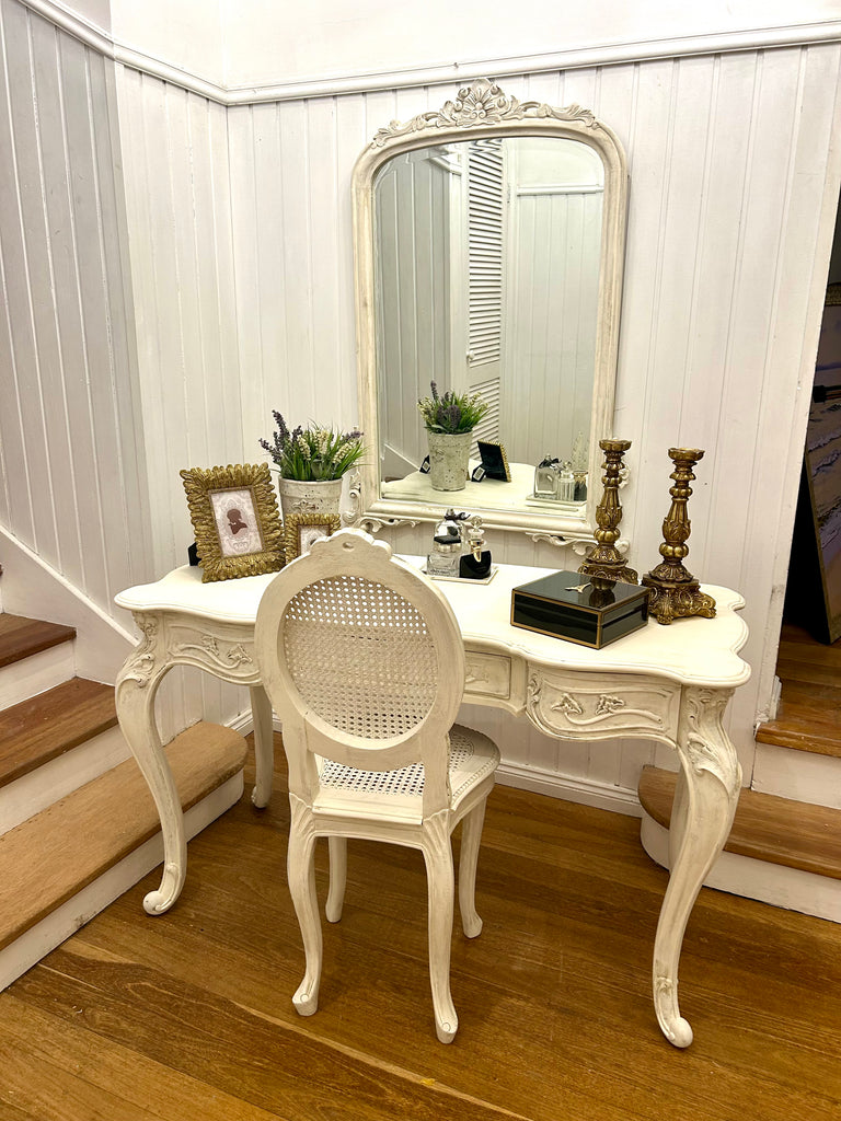 French Provincial Style Dressing Table with Mirror and Chair