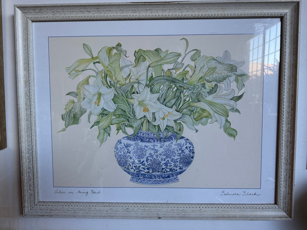 Framed Lilies in Ming Bowl Print