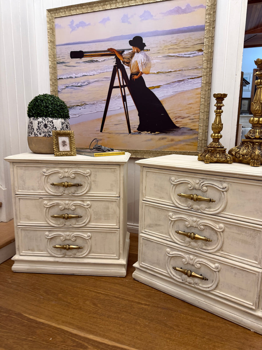 2 x Vintage French Provincial Style Bedside Tables