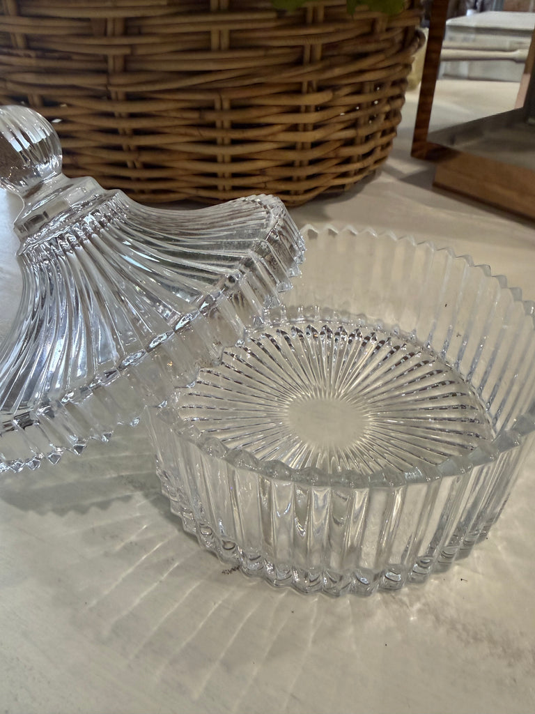 Ribbed Glass Trinket Bowl with Lid