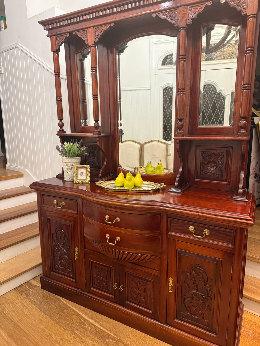 Solid Wood Vintage Reproduction Victorian Style Buffet and hutch/ Mirrored Sideboard