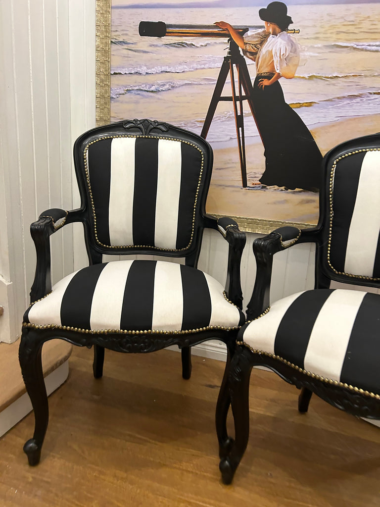 2 x Black and White Armchairs