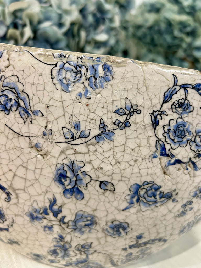 Rustic Crackled Blue Flower Vase/Pot