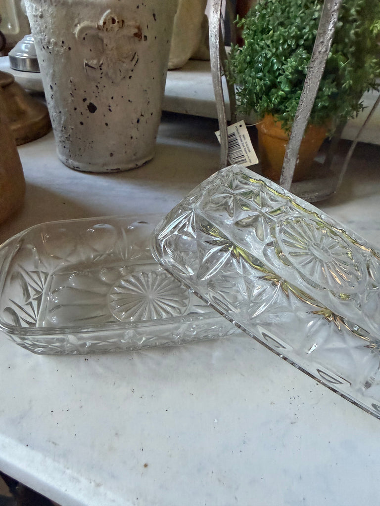 Vintage glass butter dish with lid