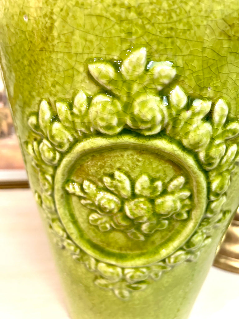Large Ceramic Glazed Green Ginger Jar