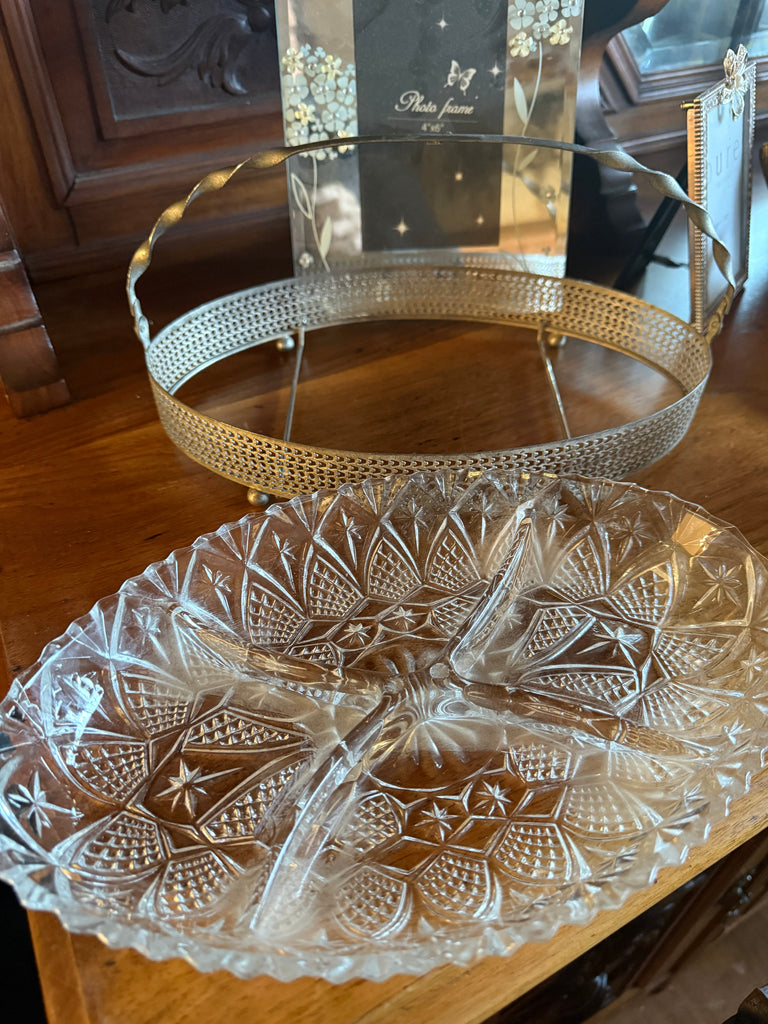 Vintage Mayell Queen Anne Silver Plated & Glass 4-Part Hors d’Oeuvre Dish – England c.1960s