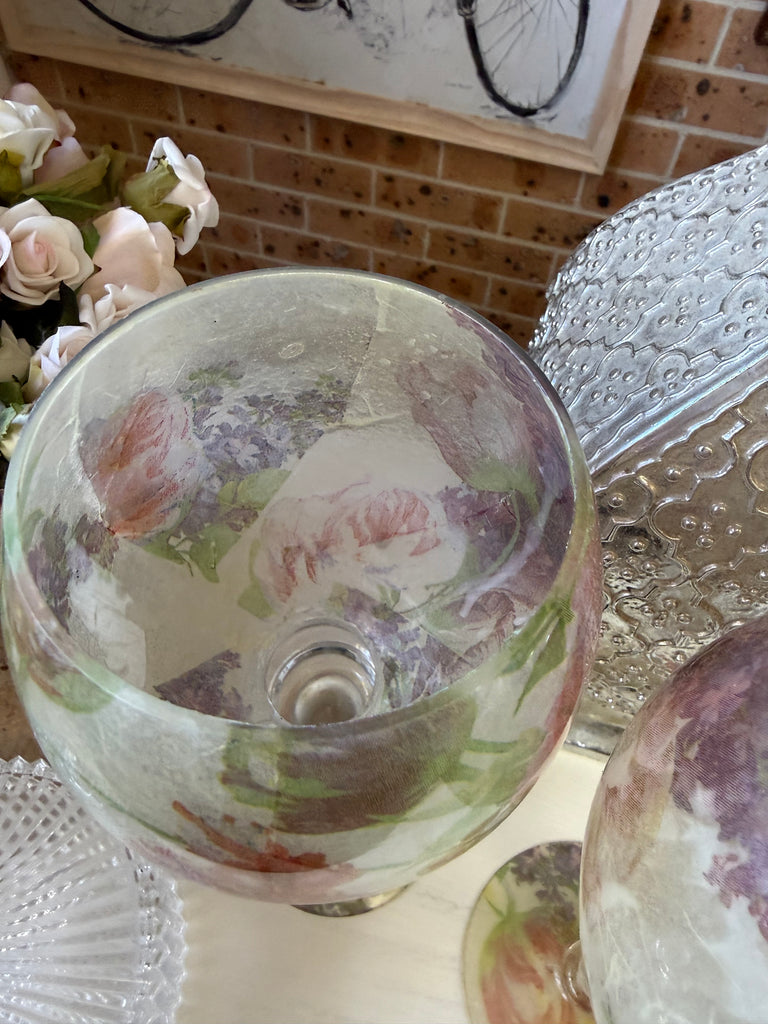 2 x Large Decorative Floral Glasses