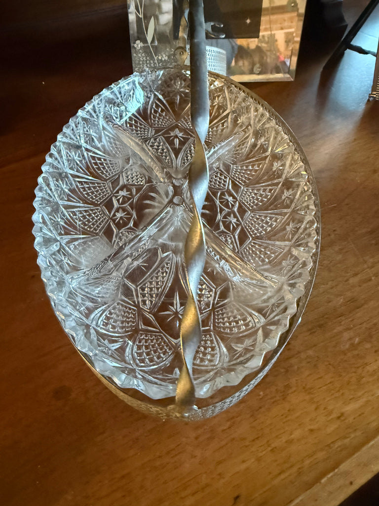 Vintage Mayell Queen Anne Silver Plated & Glass 4-Part Hors d’Oeuvre Dish – England c.1960s